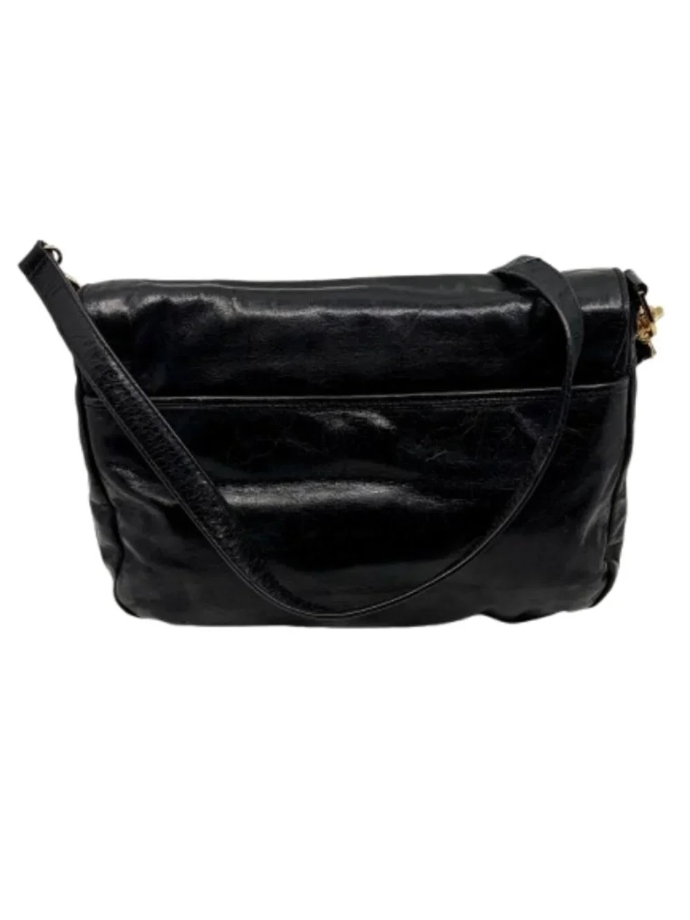 TORY BURCH~Brady Crossbody~BLACK GLAZED LEATHER FLAP CROSSBODY BAG GOLD GEMINI